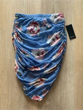 free press Blue Floral Ruched Midi Skirt Size S